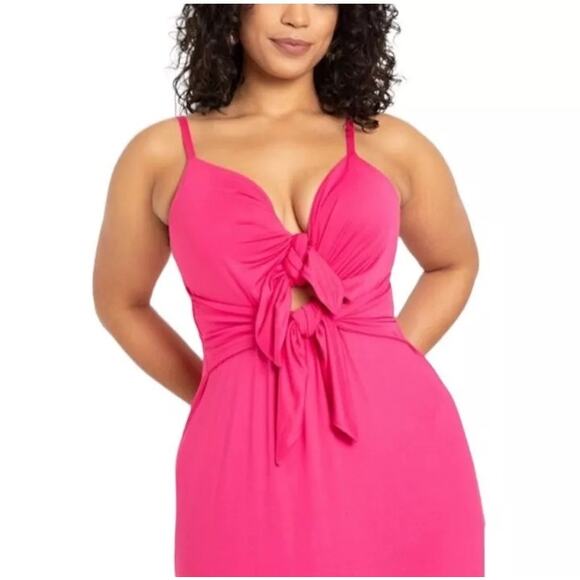 Eloquii Pink Tie Front Knit Maxi Dress Sz.24W NWT - Picture 2 of 15